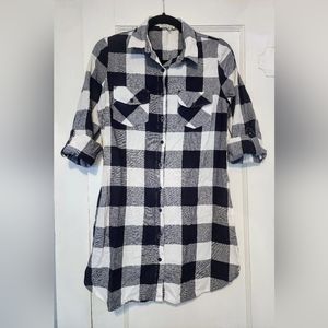Plaid, Button-Up, Navy blue & White Dress/Cover-Up